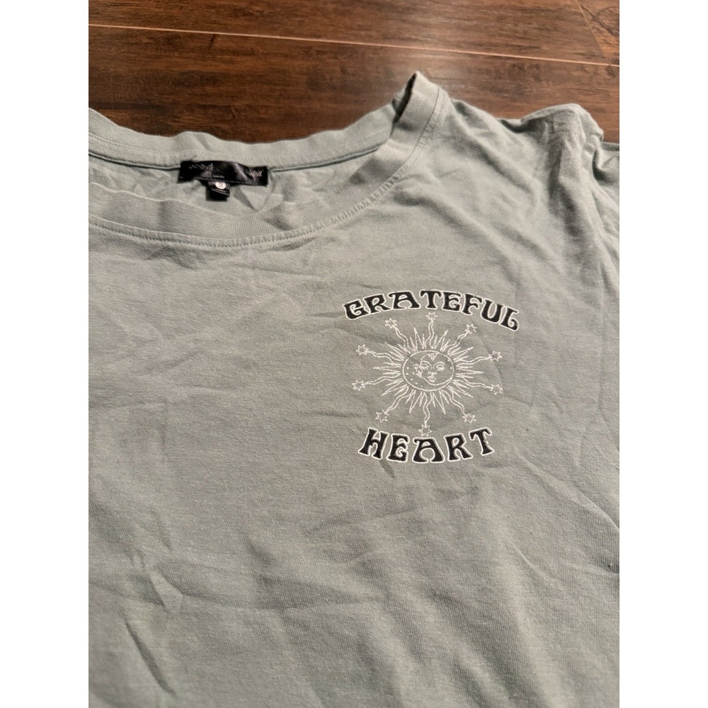 Grateful Heart Blessed Graphic T Shirt 3X Sage Green Boho Skull Skeleton Rose - Picture 3 of 7
